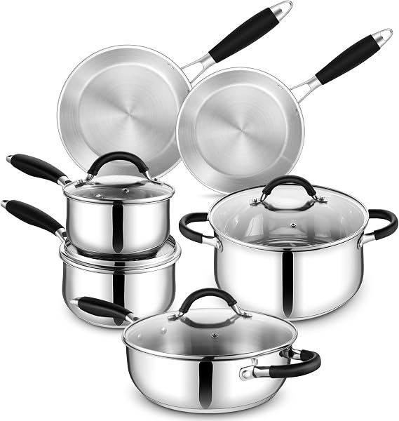 E-far 10-Piece Stainless Steel Cookware Set - Induction Pots and Pans Set