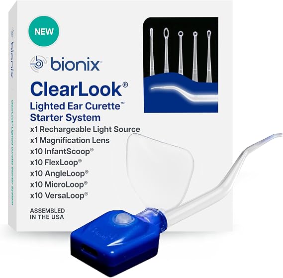 Bionix - Rechargeable Light Source + ClearLook Variety Pack Starter System (Single-Use, 50 Count) | Reusable & USB-C Rechargeable LED Light Source to Enhance Cerumen Removal Visibility