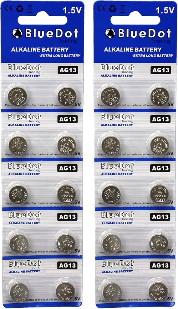 BlueDot Trading AG13 LR44 LR1154 SR44 A76 357A 303 357 LR44 Alkaline Button Coin Cell 1.5v Battery for Watches, calculators, and Toys, Quantity 20 Count