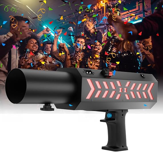 SHEHDS Electric Confetti Launcher with LED RGB Effects,Single Hole