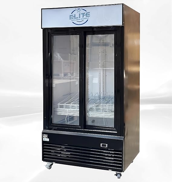 Commercial 2 Glass Door Merchandiser Refrigerator, ETL Fridge Display Cooler, 2 Section Upright, 39-3/8" W 33.6 cu. ft. Fan Cooling