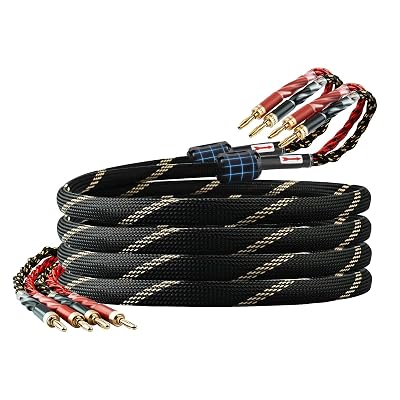 10 AWG 2Pack Audiophile Speaker Cable Speaker Wire with Banana Plugs,4N OFC Core,Nylon Braid,Audio Wire,Compatible with Amplifier,Speakers,AV Receiver& Home Theater9.84ft3m
