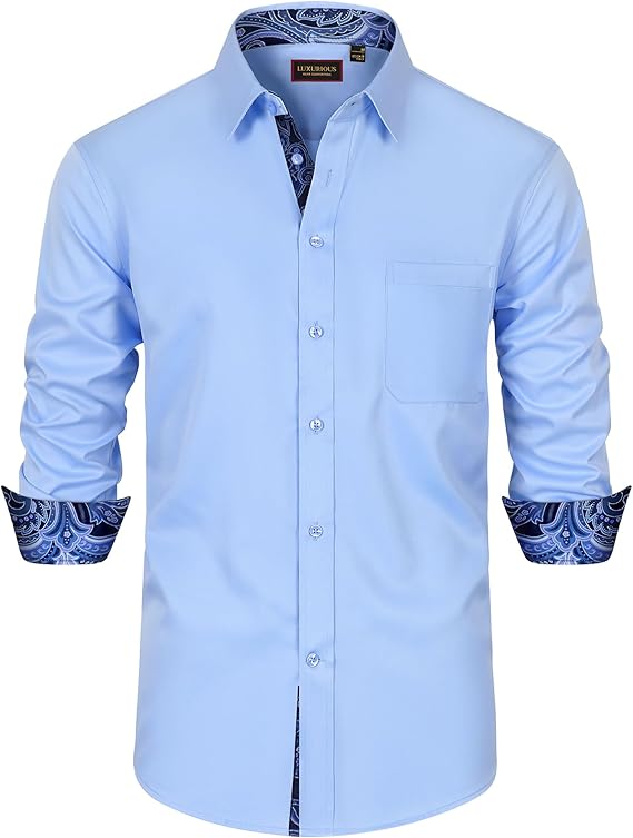 Lion Nardo Mens Dress Shirts Long Sleeve Dress Shirts for Men Inner Contrast Button Down Casual Shirts for Men Big and Tall