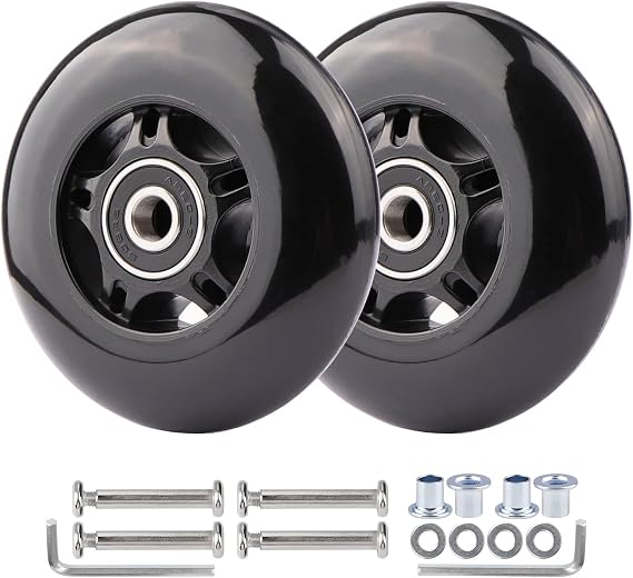 2-Pack PU Luggage Suitcase Replacement Wheels Repair Kit w/ABEC-7 Bearings and 6mm Axles for Trolley Carry-on Roller Travel Bag (76 * 24mm)