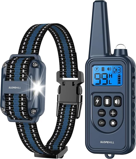 SLOPEHILL Dog Training Collar with Remote, 4200FT Electric Shock Collar,Waterproof E-Collar with Beep, Vibration, Shock, Flash Light and No Shock Mode, for 8-140lbs Small Medium Large Dogs,Dark Blue