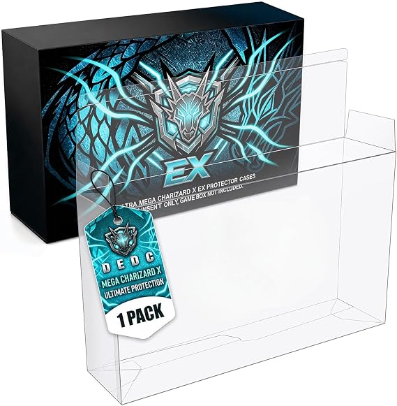 DEDC 1 Pack Clear PET Protector Case Compatible with Mega Charizard X EX and 151 UPC, 0.7mm Extra Thick Plastic Display Box
