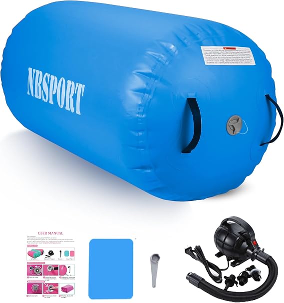 Air Barrel - Air Roller Gymnastics Barrel for Back Handspring Trainer, Air Tumble Mat with Pump for Gym Training/Yoga Balance Exercise/Cheerleading/Home and Outdoor Use