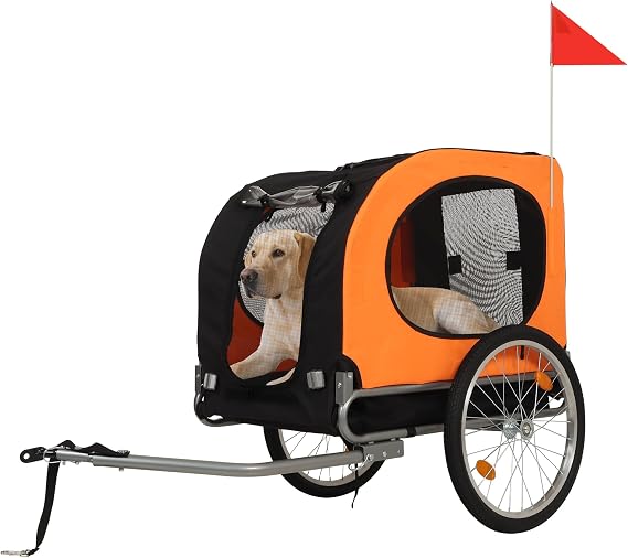 Foldable Dog Bike Trailer for Large Dogs Up to 88Lbs - 16" Air-Filled Tires Pet Bicycle Carrier with Universal Coupler | Waterproof Oxford Fabric Cargo Cart for Medium/Large Dogs | Safe Cycling Access