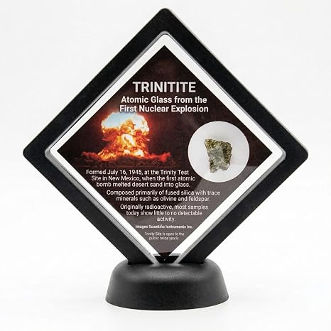 Trinitite Specimen in Display Frame with Stand Trinity Nuclear Test Glass (1945) Certificate of Authenticity Included 3.5" Collector Display, Atomic Glass Sample
