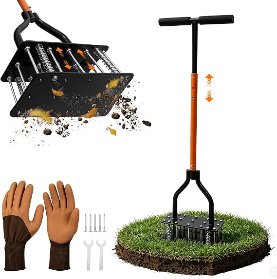Lawn Aerator Tool 15 Spikes Manual Grass Aerator for Yard Heavy Duty Metal