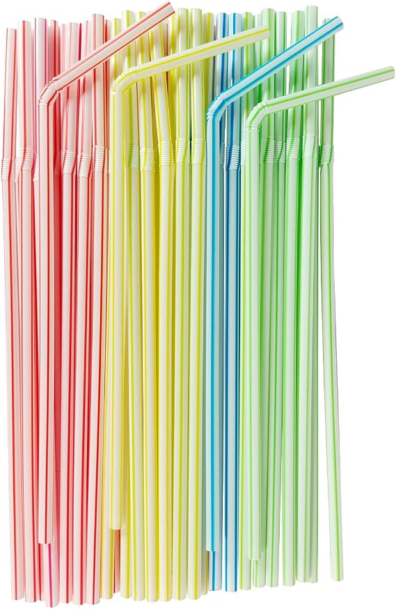 50Pcs Classic Colored Stripes, 8.5" Bendable Disposable Drinking Straws