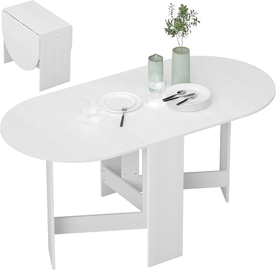 HOMCOM Folding Dining Table Drop Leaf Small Spaces Ash Wood-Effect