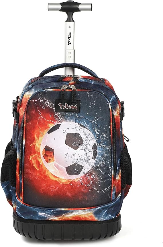 Tilami Rolling Backpack 19 inch Wheeled Cute LAPTOP Boys Girls Travel School Student Trip (Football)