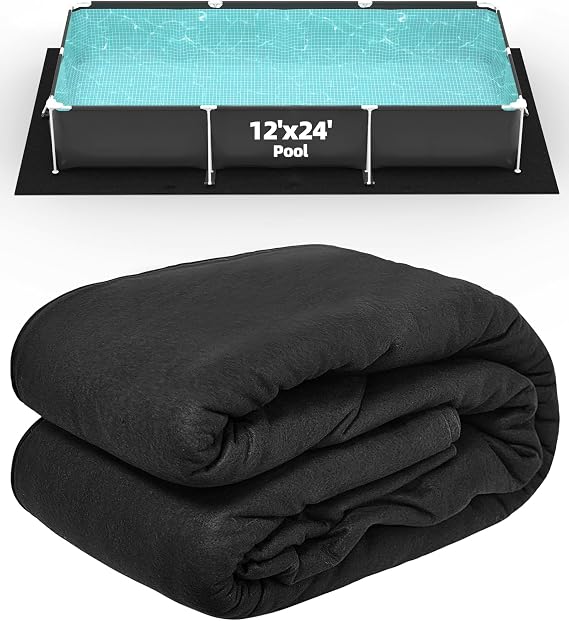 12 x 24 Foot Rectangle Pool Liner Pad for Above Ground Pools, Under Pool Mat Prevents Puncture, Weed Barrier, Extend Liner Life, Black
