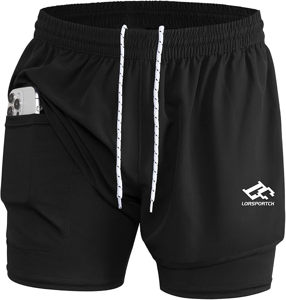 Men's 2 in 1 Running Shorts Men's Fitness Shorts Outdoor Marathon Training Shorts with Built-in Pockets