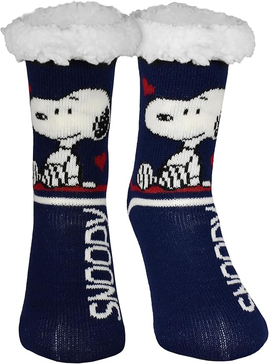 United Labels The Peanuts Snoopy Hut Socks - House Socks for Women Cuddly Socks Fluffy Winter Socks Warm Women Socks Blue