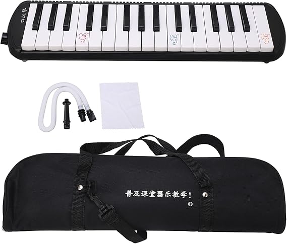 32 Keys Melodica, 32 Piano Keys Melodica Musical Education Instrument with Mouthpiece and Bendy Tube for Beginners All Ages Portable Lightweight (Black)