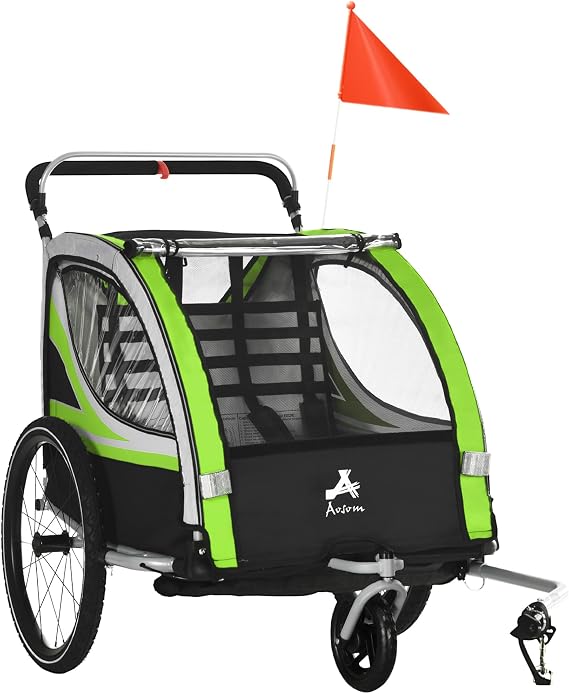 Aosom 3-in-1 Walk Jog Ride Child Baby Bike Trailer for Kids 2 Seater