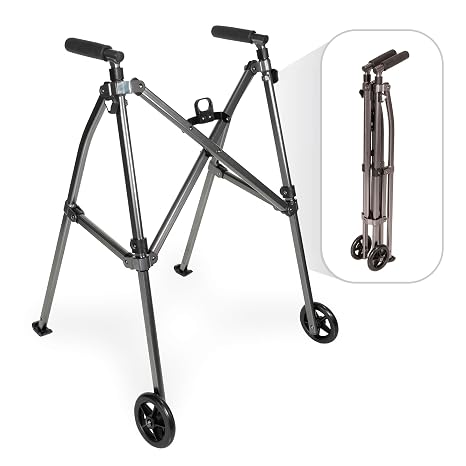 Stander Wonder Walker with 5-inch Wheels, Lightweight Folding Walker for Adults, Seniors, and Elderly, Collapsible Travel Walker, Ski Glides for Mobility Support, Compact, Black Walnut