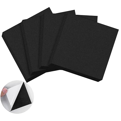 ToLanbbt 4 PCS Adhesive Foam Padding Sheets Closed Cell Neoprene Foam Sheet 1" Thick, 4" x 4" Self Stick Insulation Anti Vibration Pads Anti-Slip for Furniture, Cars, Speakers, DIY