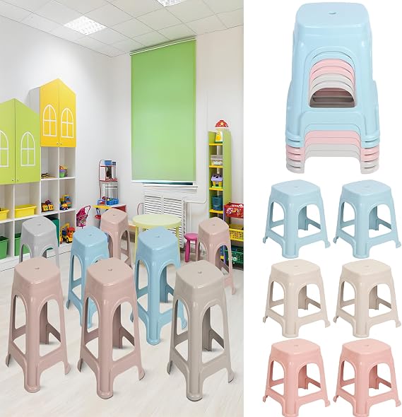 6 Pack Stackable Classroom Stools Plastic Nesting Stools Flexible Seating Chairs for Classroom Office Home, Space Saving Stacking Stools 17.53 Inch for Kids, Backless Plastic Stools Mix Colors