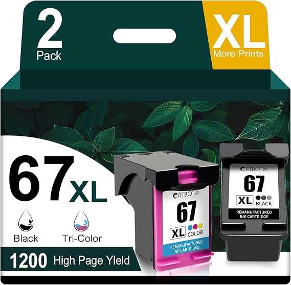 Remanufactured For HP Ink 67 Ink Cartridges Black and Color Combo Pack For Printer Ink HP 67 67XL Use for DeskJet 2752 2710 2755 2722 2720 Plus 4100 4152 4158 Envy 6055 6052 6022 Pro 6452 6455