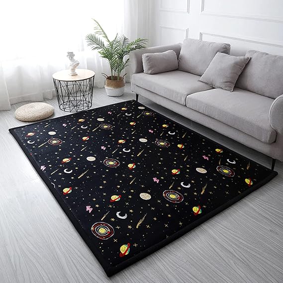 Loartee Coral Velvet Area Rug - 1" Thick Memory Foam Play Mat, Washable Carpet, Home Decor for Living Room, Bedroom, Astral Black, 4'3"x6'3"