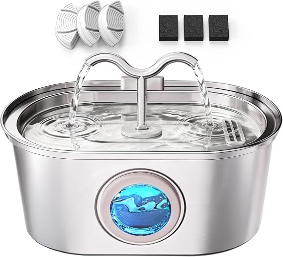 3.2L/108oz Stainless Steel Cat Water Fountain Pet Fountain
