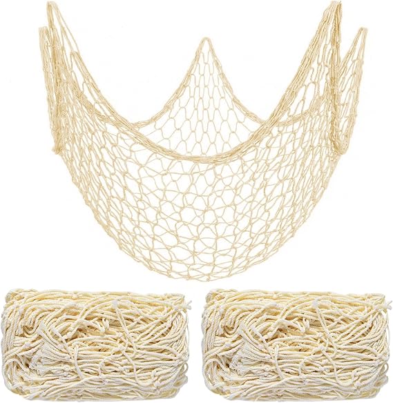 80 x 40 inch Fish Net Wall Decorations, Natural Cotton Fishing Net Decor for Pirate Nautical Themed Party (2)