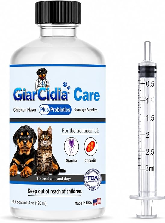 No More Parasites in Cats and Dogs- Dewormer for Cats & Dogs - Chicken Flavor120ml/4oz in Glass Botttle with 3ml Dropper- Made in USA -Toltrazuril Oral Suspension for Coccidia (Chicken)