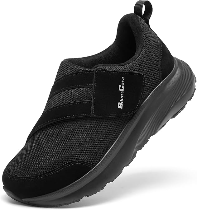 SILENTCARE Diabetic Shoes for Men Wide Toe Box Slip-on Shoes for Swollen Feet Adjustable Walking Shoes for Elderly Foot Pain Relief Neuropathy