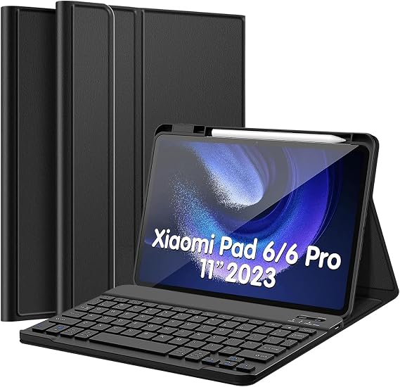 Keyboard Case for Xiaomi Mi Pad 6/Mi Pad 6 Pro 11 Inch 2023 Release (UK Layout), Slim PU Stand Cover with Magnetically Detachable Wireless Bluetooth Keyboard (Xiaomi Pad 6/6 Pro 11")