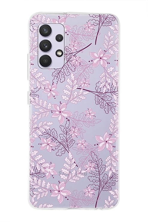 PrintiFy Samsung Galaxy A32 ile Uyumlu Kapak Floral Pudra Tasarımlı 1mm Fit Şeffaf Silikon Kılıf