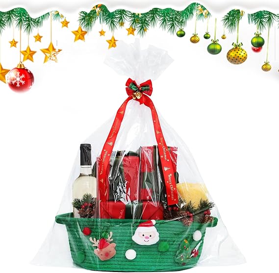 Present Basket Christmas,Decorative Basket Present for Women Men - Hamper Box Treats Decoration for Celebration Party Birthday Housewarming Women Holiday Gathering