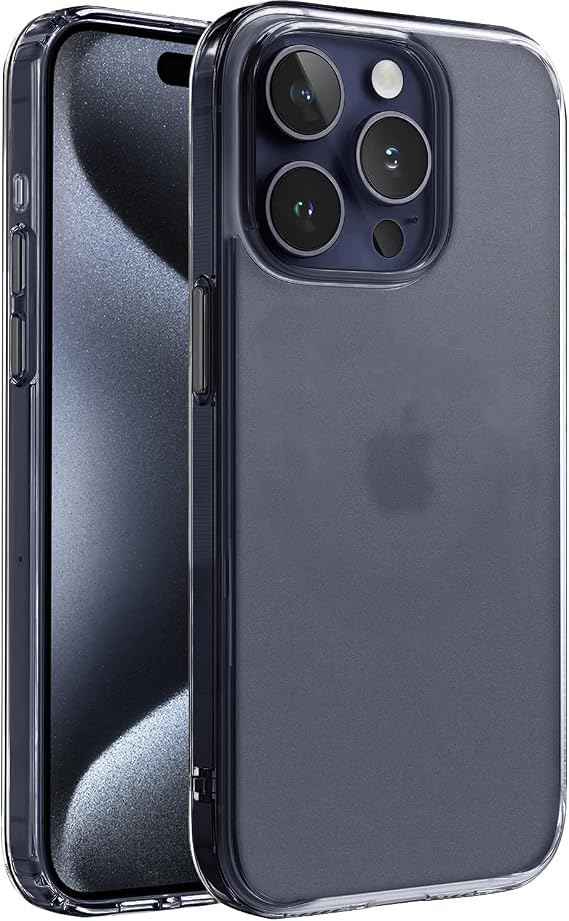 Minesk iPhone 15 Pro ile Uyumlu SuperMatt Serisi Arkası Parmak izi Tutmayan Sert Mat Polikarbonat Kenarları Tpu Silikon Metal Tuşlu Premium Şeffaf Kılıf Kapak (Klasik, 15 Pro)