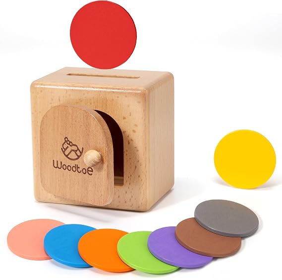 Woodtoe Montessori Coin Box, Object Permanence Toy for Toddlers Ages 1-3