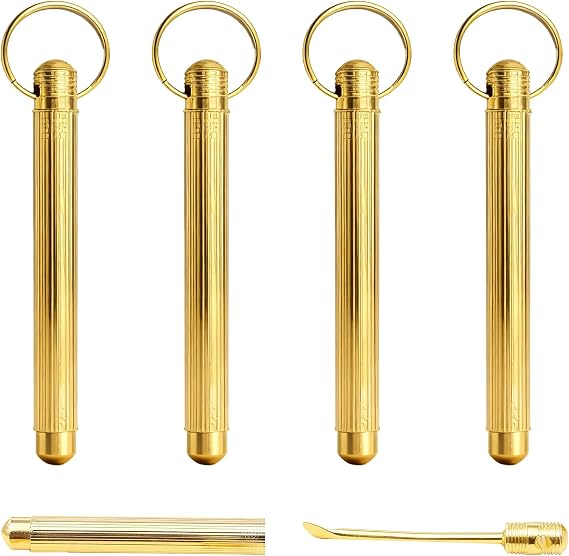 4 Pcs Mini Spoon, Portable Gold Mini Spoon with Keychain, Keychain Pendant with Hanging Hole, Pendants Necklace Vials for Filling Salts, Herbs, Sand