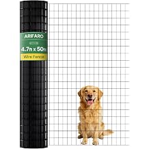 ARIFARO 1.42m x 15.2m Wire Mesh Fencing (5cm x 7.5cm Holes) Multipurpose 2mm Roll PVC Coating Hot-Dipped Galvanised Welded Garden Fence, Metal Wire Mesh for Dog, Chicken, Deer and Other Animals