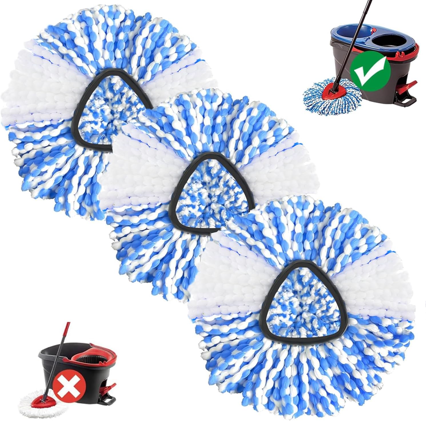 Sgizoku Mop Replacment Head Compatible with Viledar H2PrO Spin Mop Refills - 3 Pack Blue Microfiber Mop Head for RinseClean 2 Tank System