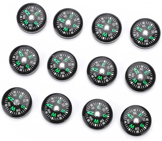 12Pcs Button Compass, Oil Filled Mini Pocket Button Compass for Camping Hiking Boating Survival Bracelets Button Small