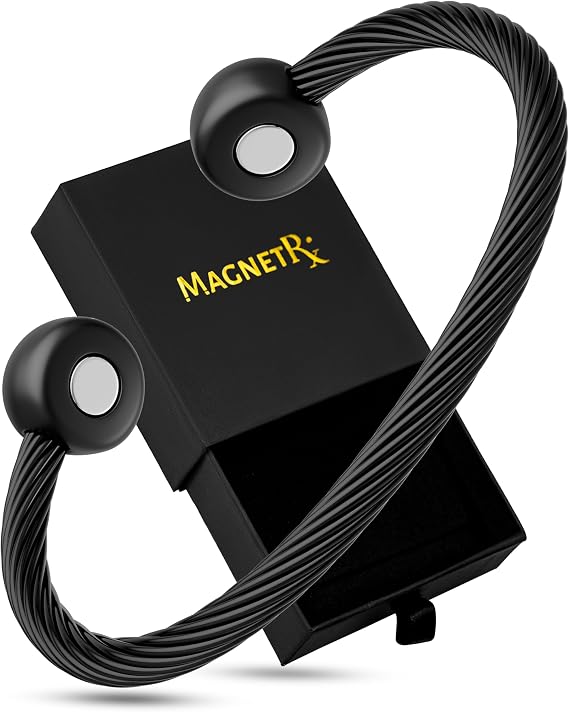 MagnetRX Twisted Cable Magnetic Bracelet Cuff (Black, Small)