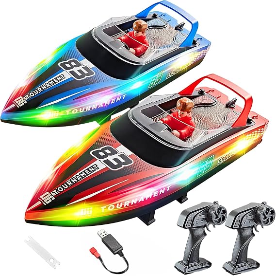 BEZGAR Remote Control Boat, 2 Packs 10 inch Fast Speed RC Boat 15 KPH for Pools & Salt Water, Summer Toys for Adults and Ideal Gifts for Kids Boys Age 6 7 8-12 Years Old - HJ821