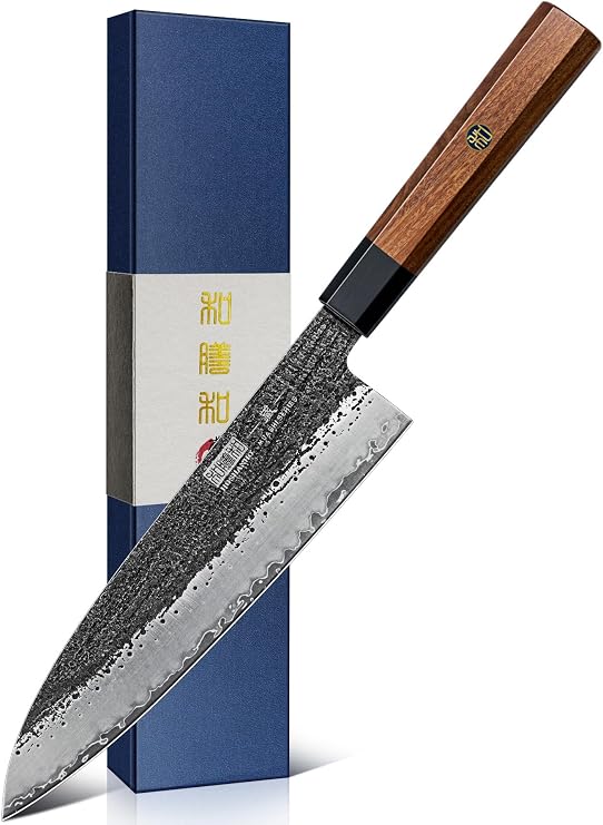 HOSHANHO 8" Chef Knife, 9 Layers 10CR15MOV High Carbon Steel Kitchen Knife | Ultra Sharp Japanese Gyuto Chef Knife, Professional Kitchen Cooking Knives with Octagonal Rosewood Handle, Ideal Gift