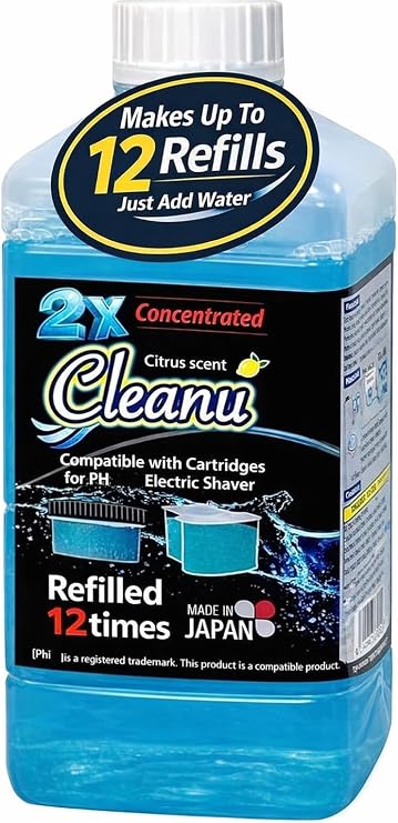 2X Concentrated Shaver Cleaning Solution Refill Compatible with Philips Norelco SmartClean & Quick Clean Pod Systems Makes Up to 12 Cartridge Refills, 1L (33.8 oz), Made in Japan