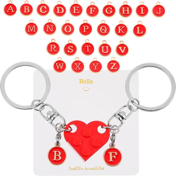 Love Heart Keyring, Brick Matching Couples Keyring, DIY Heart Key Ring, Love Set for Lovers, Boyfriend, Girlfriend, Valentine's Day, Anniversary, Birthday, red