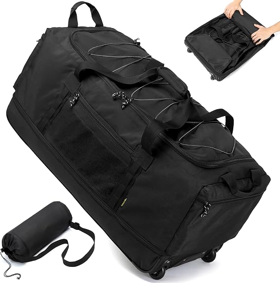 Laripwit Foldable Duffle Bag with Wheels 130-170L Expandable Giant Rolling Duffel Bag 36'' Extra Large Wheeled Holdall for Travel Heavy Duty Collapsible Soft Hand Luggage for Camping Storage, Black