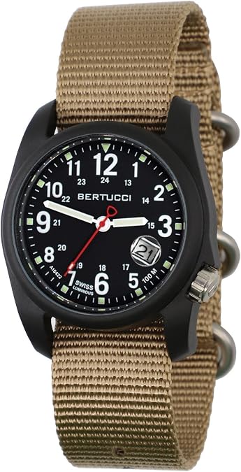 BERTUCCI DX3 Super Mens Field Watch | Khaki Nylon Band | Swiss Super Luminous Technology | Innovative Design, Durable Build, Light Weight Comfort | 11203