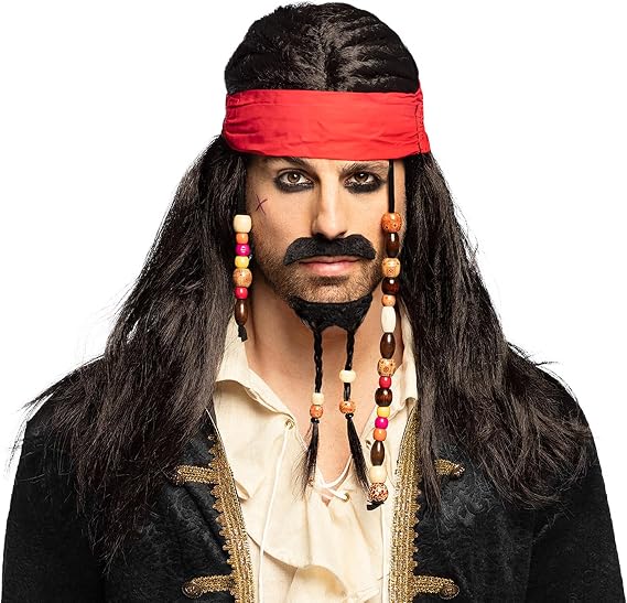 Boland 8236897 Black Pirate Wig - Black Straight Hair, Retro Style Costume Accessory for Adults - Standard Size for Cosplay, Halloween, and Pirate-Themed Events