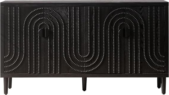 VELOVE Solid Wood Sideboard with Studded Arched Design59 in, Black
