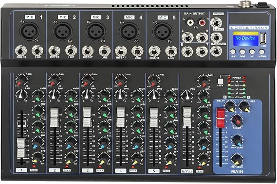 7/8/12 Channel Professional Audio Mixer Sound Board Console Desk System Interface for Recording Live Streaming Podcasting Karaoke Studio (7 Channel)